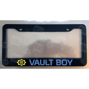 Moldura para placa de carro Vault Boy preto brilhante