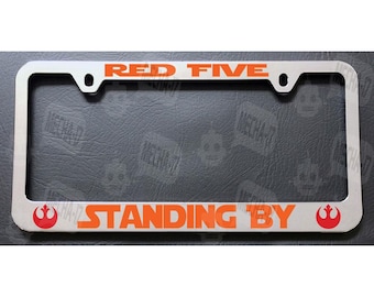 Red Five Standing By Chrome License Plate Frame