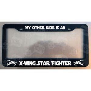 My Other Ride Is An X-wing Star Fighter Glossy Black License Plate Frame