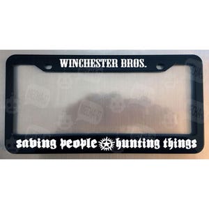 Winchester Bros Saving People Hunting Things Glossy Black License Plate Frame