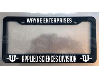 Wayne Enterprises Applied Sciences Division Glossy Black Metal License Plate Frame