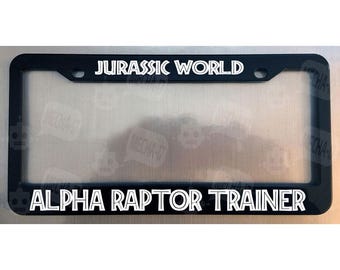 Jurassic World Alpha Raptor Trainer Glossy Black License Plate Frame