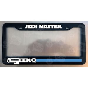 Jedi Master Blue Lightsaber Glossy Black License Plate Frame