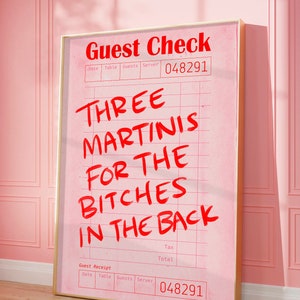 Guest Check Print Trendy Wall Art Martini Besties Poster Pink Decor Bar Cart Art Trendy Printable Art Preppy Prints Art Digital