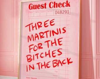 Sprawdź gościa Wydrukuj modną sztukę ścienną Martini Besties Plakat Różowy wystrój Bar Cart Art Modna sztuka do druku Preppy Prints Sztuka cyfrowa