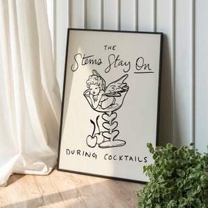 Digital Download Print "Cherry Stems" in Black (24x30, 16x20, 8x10 sizes) Angel Cherub Line Drawing Minimal Cocktail Art Bar Cart Drinks