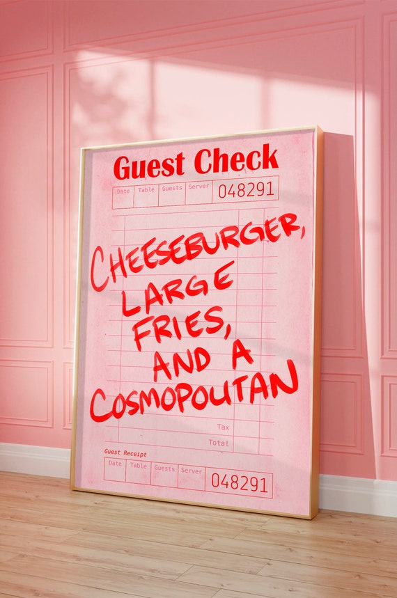 Guest Check Print Trendy Wall Art SATC Sex and the City Poster Pink Decor Bar Cart Trendy Printable Preppy Prints Carrie Bradshaw Digital