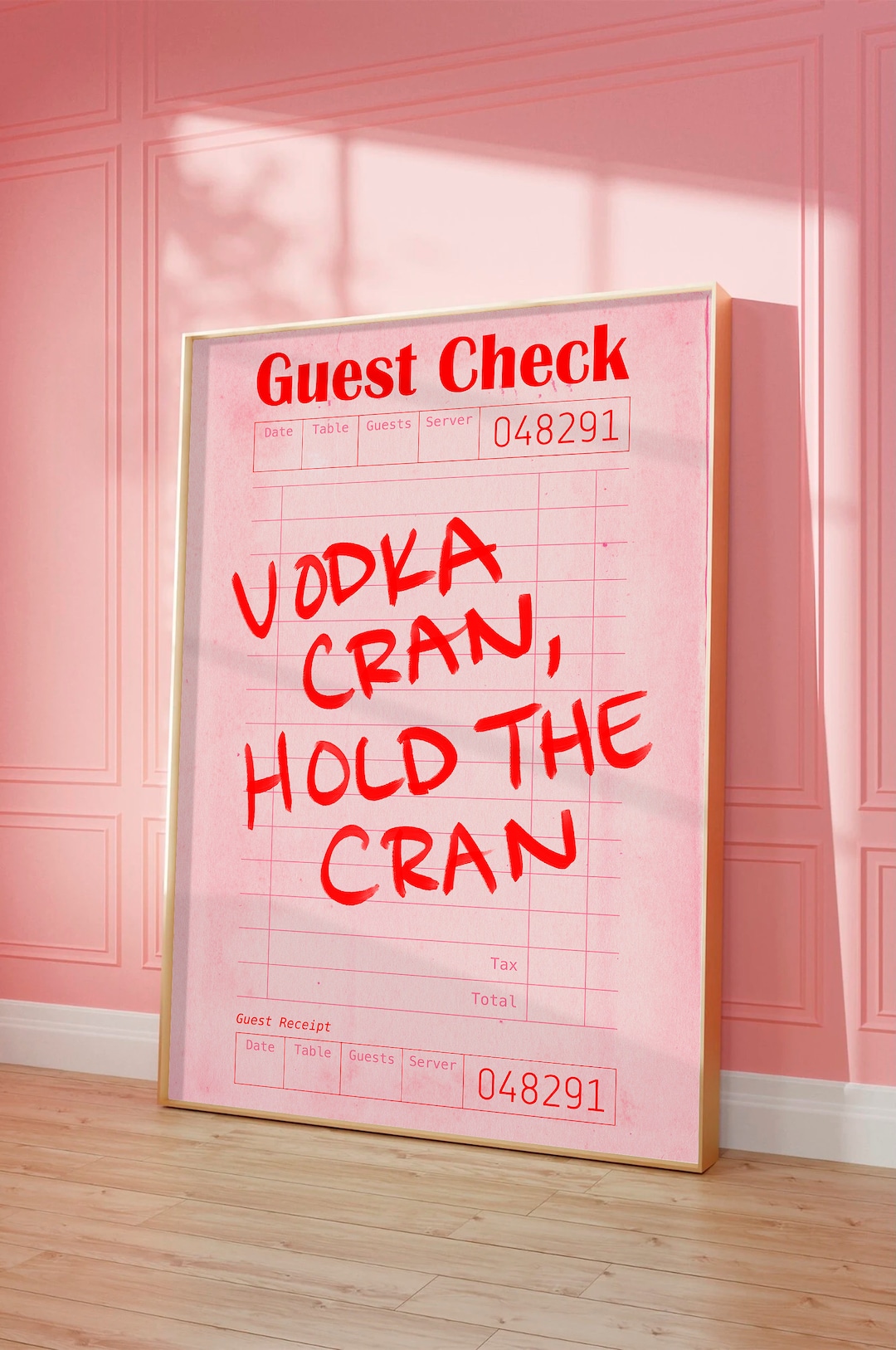 Guest Check Print Trendy Wall Art Vodka Cran Poster Pink Decor Bar
