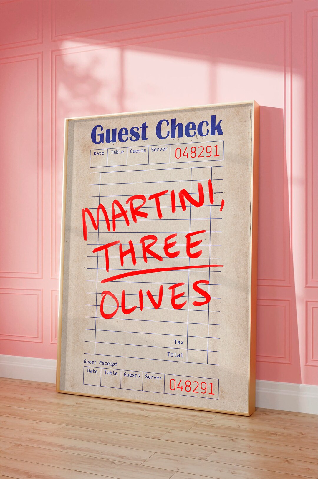 Guest Check Print Trendy Wall Art Martini Besties Poster Decor Bar Cart ...
