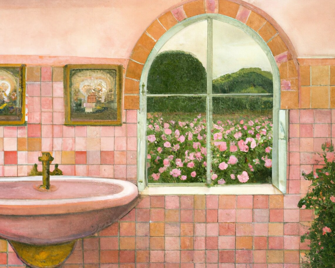 Cute Bathroom Print Pink Retro Powder Room Art Print - Etsy