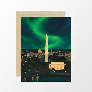 Northern Lights in DC - Washington DC Holiday Card - Lincoln Memorial, Washington Monument and Capitol Building