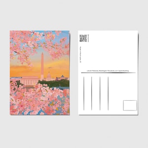 Washington DC Cherry Blossom Carte postale - Lincoln Memorial, Washington Monument et Capitole
