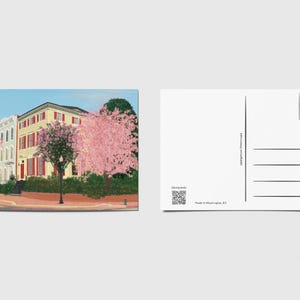Carte postale de Washington DC - Georgetown, maisons en rangée en fleurs