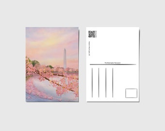 Washington DC Cherry Blossom Postcard - Washington Monument in Bloom