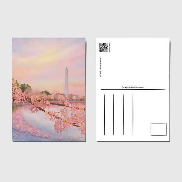 Washington DC Cherry Blossom Postcard - Washington Monument in Bloom