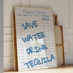 Bar Cart Decor, Bar Cart Print, Trendy Wall Art, Trendy Print, Guest Check Print, Tequila Poster