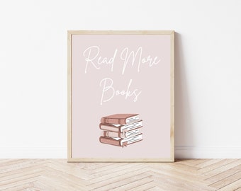 Book Print, Read More Books Printable, Stack of Books Print, Bookish Wall Art, Book Lover Gift, Minimalist Digital Download