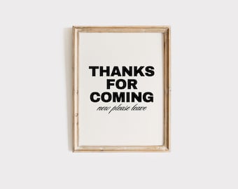 Gracias por venir, arte de pared de moda, arte tipográfico, decoración de sala de estar, arte de pared divertido, decoración de apartamentos, póster retro, impresión descargable