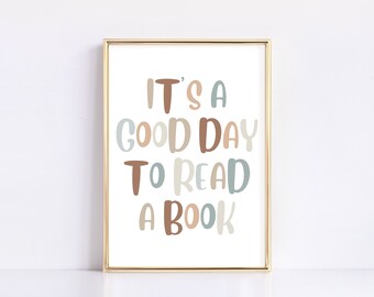 Impresión de libro, impresión de libros, decoración del aula, arte de pared para niños, aula de maestros, arte de pared de libros, impresión "Es un buen día para leer un libro"