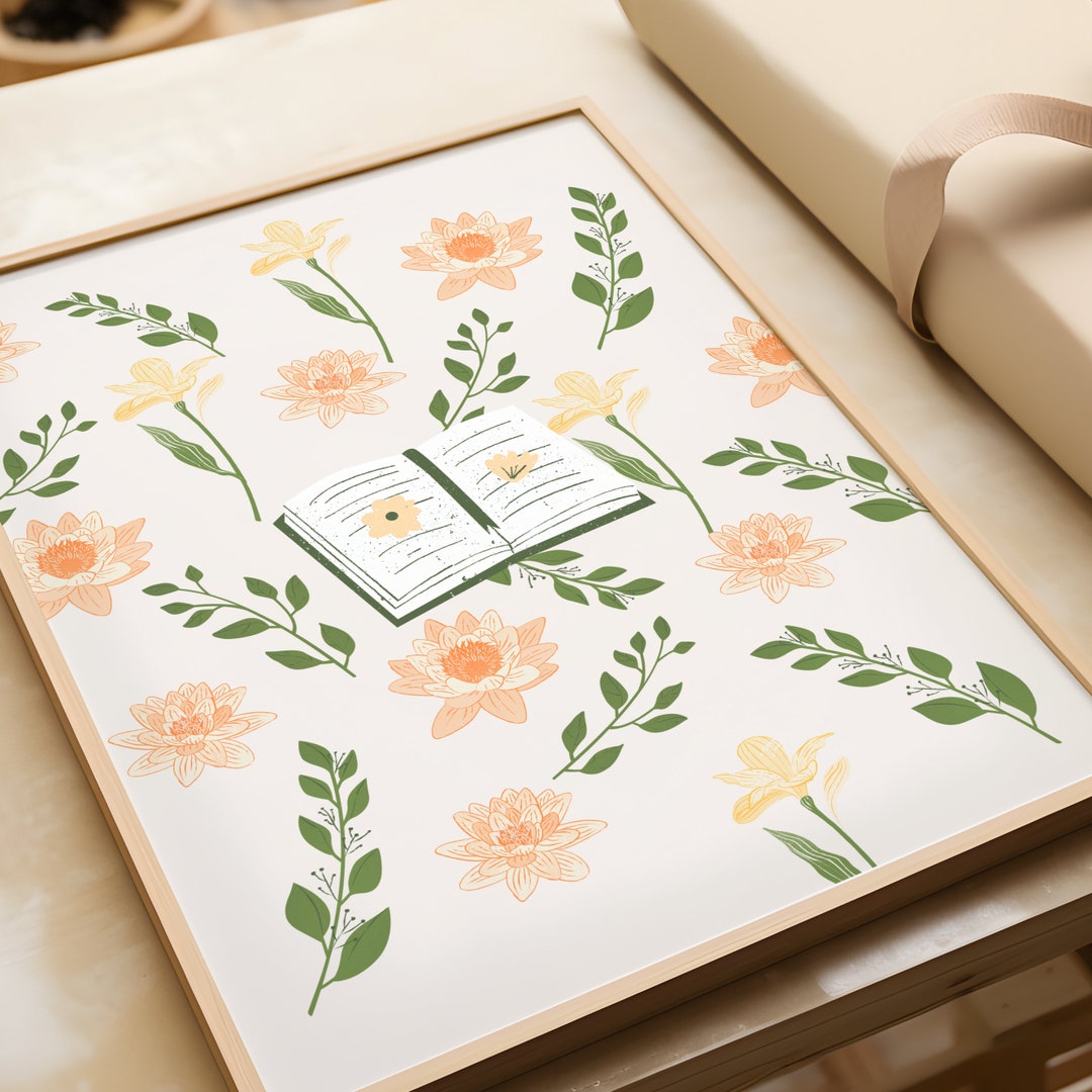Flower Book Print, Book Printable, Bookish Wall Art, Bookish Print ...