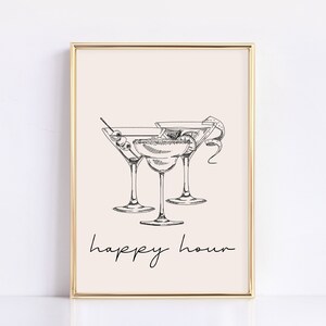 Bar Cart Print, Bar Cart Wall Art, Happy Hour Printable, Bar Cart Poster