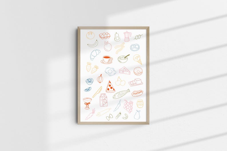 Kitchen Print, Hand Drawn Kitchen Print, Trendy Wall Art, Retro Poster ...