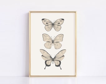 Butterfly Wall Art, Butterfly Poster, Vintage Butterfly Print, Boho Wall Art, Minimalist Art, Trendy Wall Art