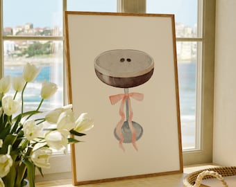 Bar Cart Art, Cocktail Wall Art, Home Bar Sign, Martini Print, Bar Cart Poster, Cocktail Poster, Espresso Martini Print, Martini With a Bow