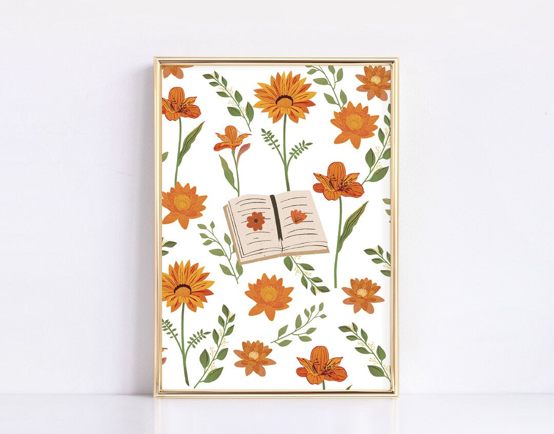 Flower Book Print, Book Printable, Bookish Wall Art, Floral Art, Book ...