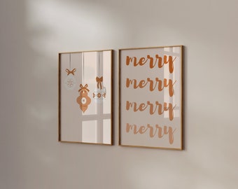 Christmas Wall Art, Christmas Wall Decor, Merry Christmas Print, Christmas Printable, 2 Christmas Prints, Boho Christmas Art