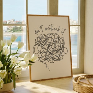 Mental Health Wall Art, Mental Health Print, Therapy Office Decor, Mental Health Poster, Don&#39;t Overthink It Print,