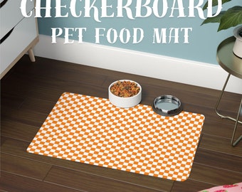 Orange and White Checkerboard Pet Food Mat