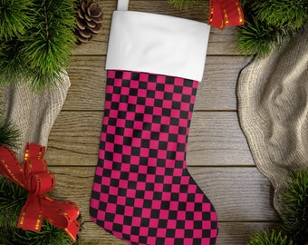 Pink & Black Checkerboard" Christmas Stocking | Holiday Stocking