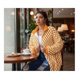 Checkerboard Apparel Checkered Sweater Long Coat