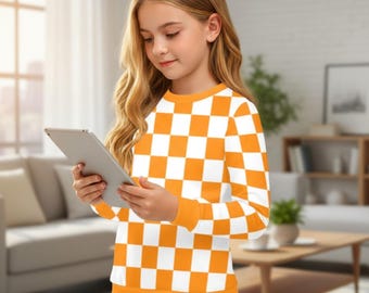 Girls' Checkerboard Crew Neck Sweater