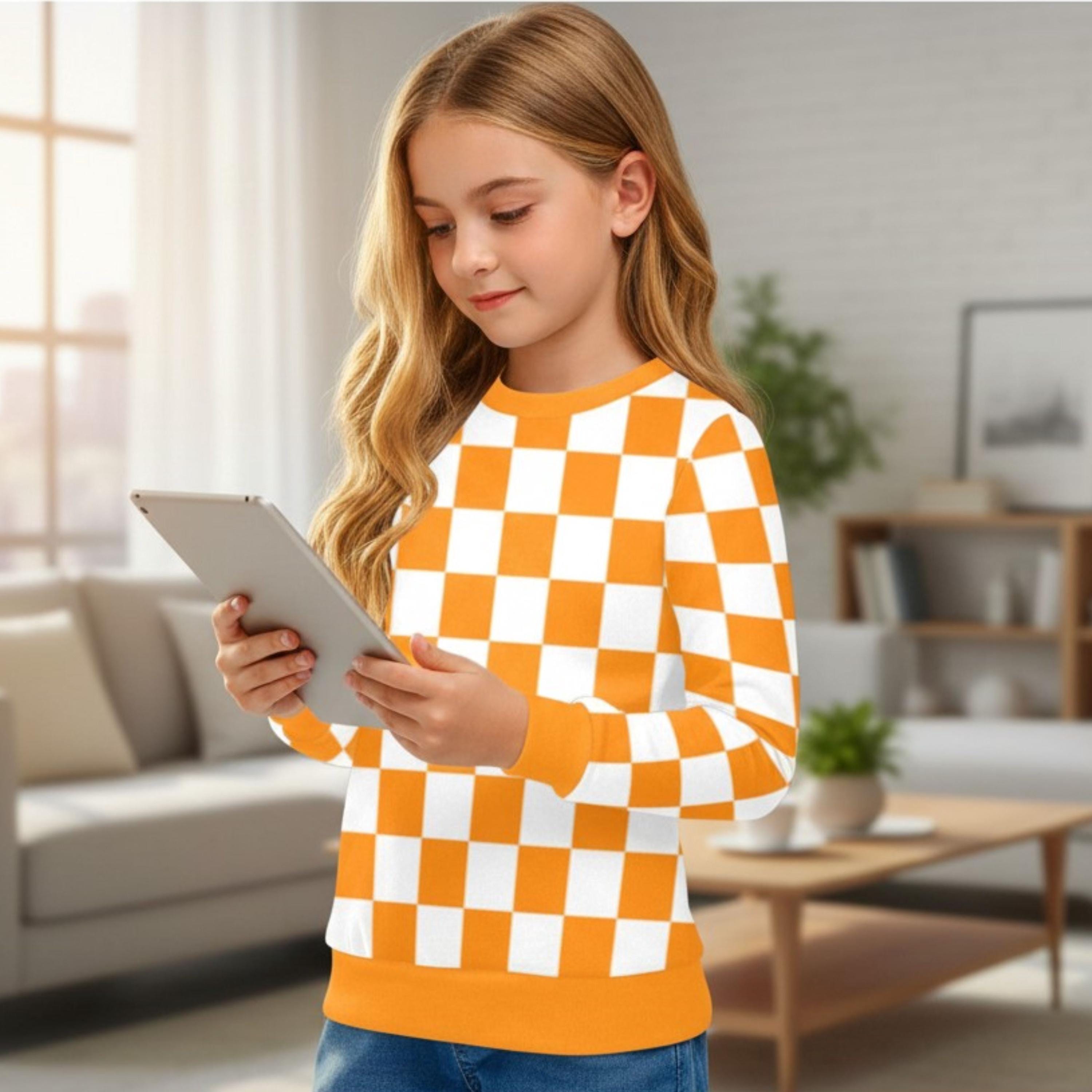 Girls' Checkerboard Crew Neck Sweater