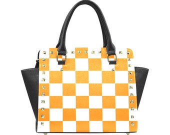 Checkerboard Studded Shoulder Handbag