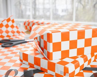 Orange Checkerboard Wrapping Paper Checkered Gift Wrap