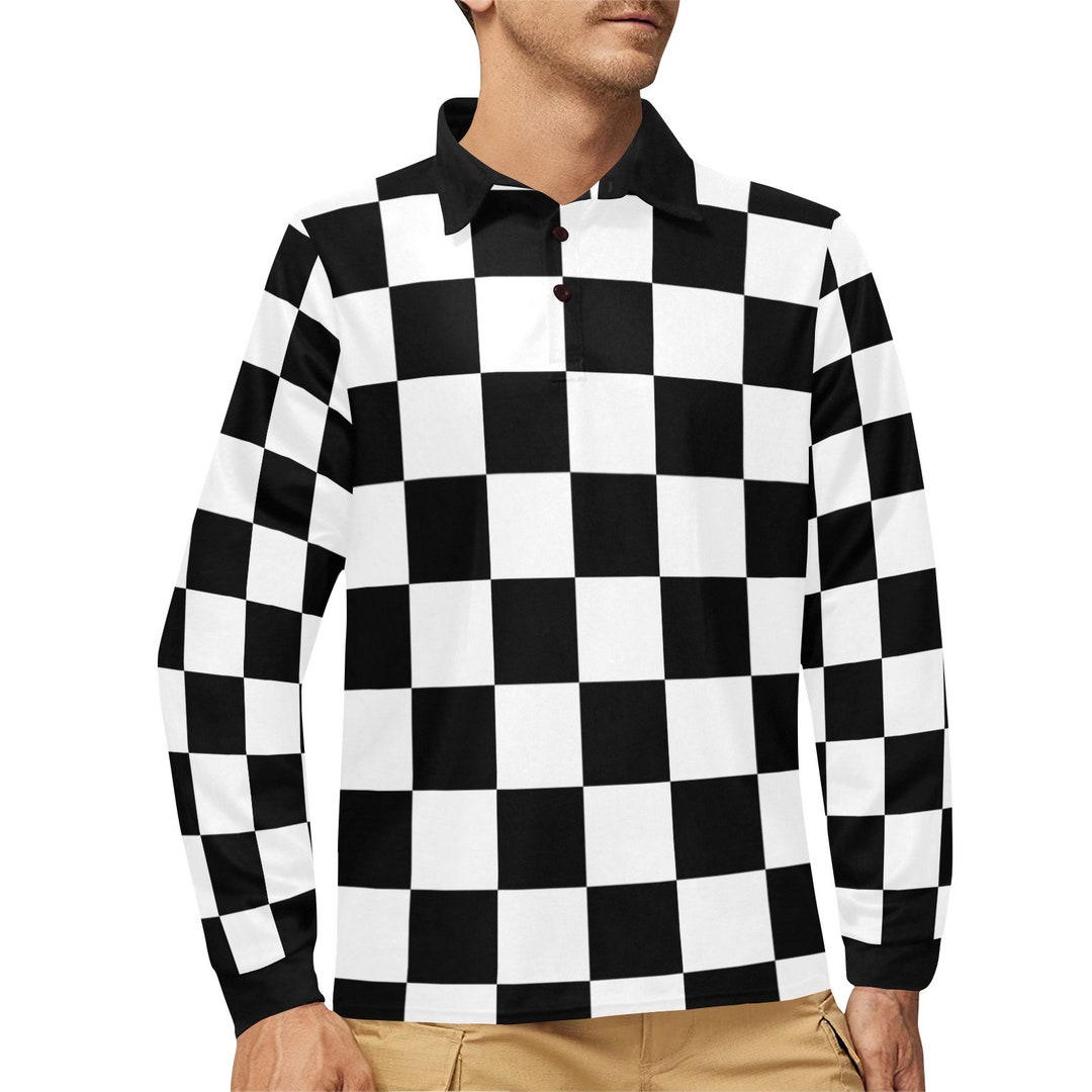 Men's Checkerboard Long Sleeve Polo Shirt - Etsy