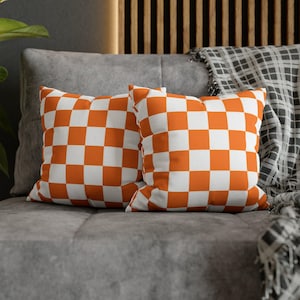 Orange Checkerboard Pillow Case Pattern Checker Design Modern Decor Living Room Accent Cushion Cover Zippered Square Retro Style Home