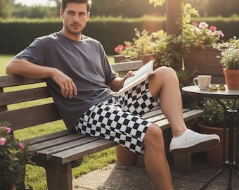 Checkerboard Athletic Short Workout Clothing Sportswear Mens Wear Colorful Gym Outfit Running Gear