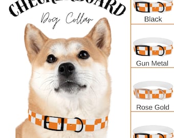 Collar para perro con diseño de cuadros en color naranja y blanco