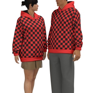 シャツ HUECLOSET FRIENDLY CHECKERED HOODIE (2 colors) BTR185 Checkered Pattern Hoodie, Black and Blue Checkered Pullover