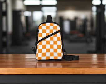 Mens Chest Bag Crossbody Sling Backpack Checkered Outdoor Pack for Hiking Travel Running Adjustable One Strap Shoulder Bag