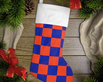 Blue & Orange Checkerboard Christmas Stocking | Holiday Stocking