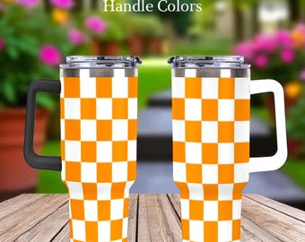 Insulated Travel Mug 40 oz Checkerboard Tumbler With Handle Stainless Steel Travel Mug For Tennessee Fan Coffee Cup For Iced Drinks Mens Mug