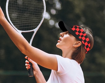 Checkerboard Sun Visor Red Black Sports Fan Game Day Headwear Team Spirit Accessory Adjustable Headwear Sports Cap Outdoor Protection Tennis