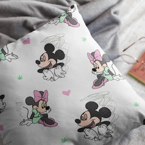 Mickey and Minnie Mouse Love Weed, Disney Home Decor, Square Cushion Cover, Stoner Cartoon Characters,