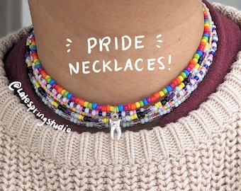 QUEER LGBTQ+ pride handmade beaded choker necklace / trans rainbow lgbt gay lesbian bisexual pansexual nonbinary transgender seed beads