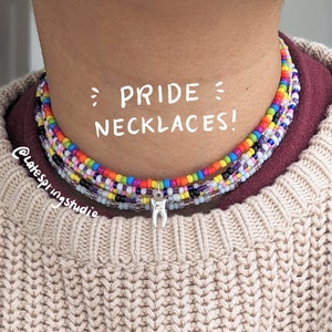 QUEER LGBTQ+ pride handmade beaded choker necklace / trans rainbow lgbt gay lesbian bisexual pansexual nonbinary transgender seed beads